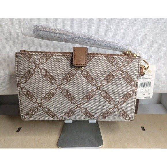 Michael Kors Jet Set Travel Double Zip Wristlet/Wallet- Natural/Luggage (Brown) - Picture 3 of 10